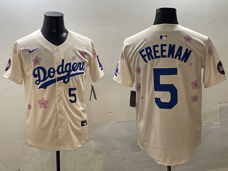 Men Los Angeles Dodgers #5 Freeman Cream Sakura Edition 2025 Nike MLB Jersey style 3